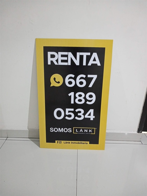 Letrero de renta impreso en coroplast en Culiacán